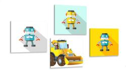 Dovido Set tablouri roboți cu mașina galbenă - 4x 40x40