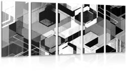 Dovido Tablou 5-piese geometrie abstractă în design alb-negru - 200x100