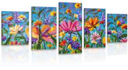 Dovido Tablou 5-piese flori colorate pe luncă - 200x100