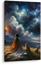 Dovido Tablou siluetă cu vulpe și câine sub stele - 80x120