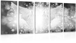 Dovido Tablou 5-piese alb-negru aripi cu elemente abstracte - 200x100