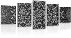 Dovido Tablou 5-piese Mandala cu un model abstract în design alb-negru - 150x75
