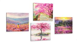 Dovido Set tablouri imitația frumoasă de pictură în ulei în coloarea roz - 4x 60x60