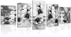 Dovido Tablou 5-piese flori alb-negru pe un fundal abstract - 200x100