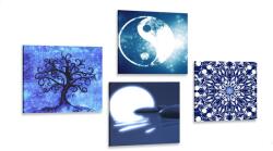 Dovido Set tablouri Feng Shui în design albastru - 4x 40x40