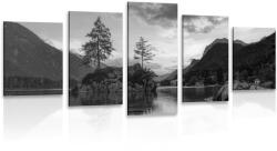 Dovido Tablou 5-piese peisaj montan alb-negru lângă lac - 100x50