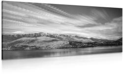 Dovido Tablou apus deasupra lacului alb-negru - 140x70