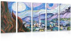 Dovido Tablou 5-piese reproducere Noapte înstelată - Vincent van Gogh - 150x75