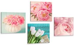 Dovido Set tablouri natura moartă romantică de flori - 4x 40x40