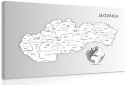 Dovido Tablou hartă alb-negru a Republicii Slovace - 30x20