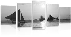 Dovido Tablou 5-piese apus de soare frumos la mare în design alb-negru - 200x100