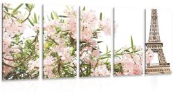 Dovido Tablou 5-piese turnul Eiffel și florile roz - 150x75