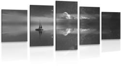 Dovido Tablou 5-piese barcă la mare în design alb-negru - 150x75