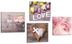 Dovido Set tablouri natura moartă a florilor cu cruce și inscripția Love - 4x 40x40