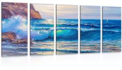 Dovido Tablou 5-piese valuri de mare pe coastă - 150x75