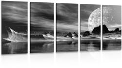 Dovido Tablou 5-piese planeta futuristă în design alb-negru - 200x100