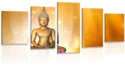Dovido Tablou 5-piese statuie Buddha pe o floare de lotus - 150x75
