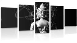 Dovido Tablou 5-piese statuie Budha în design alb-negru - 150x75