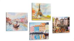 Dovido Set tablouri orașe pictate în culori pastelate - 4x 60x60