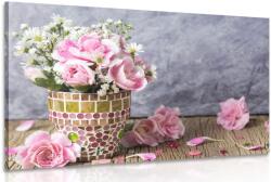 Dovido Tablou flori de garoafe într-un ghiveci de mozaic - 120x80