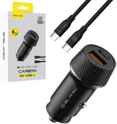 Blavec Autós töltő BS-03B-C Carbon - USB + Type C - QC 3.0 18W PD 30W Type C to Type C kábellel (CCBS03BC-UCB) fekete