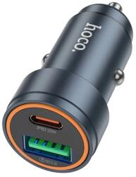 hoco. Z57A autós töltő Type-C+USB aljzat 30W PD gyorstöltő 3.0 sötétszürke (Z57A)