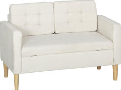 HOMCOM Canapea cu două locuri cu spațiu de depozitare, capitonare cu nasturi, perne, lemn de cauciuc, 117x62x78cm, alb crem | Aosom Romania (839-032V00CW) Canapea