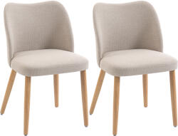 HomCom Set de 2 Scaune de Masă Moderne, Scaune de Bucătărie cu Tapițerie din In, Șezut Imbătut, Spătar Curbat, Picioare din Lemn de Cauciuc, Ușor de Asamblat, Alb Crem | Aosom Romania (83A-518V00CW)