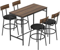 HOMCOM Set masă de bar 5 piese cu 4 scaune, design industrial, pentru bucătărie, sufragerie, lemn, oțel, maro | Aosom Romania (83A-321V00BN)