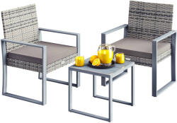 Debau Polyrattan kerti bútor szett 3 részes szürke lounge szett WPC asztallal