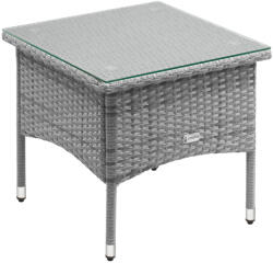 Debau Polyrattan kerti dohányzóasztal 50x50x45 cm szürke kerti asztal üveglappal