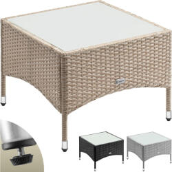 Debau Polyrattan kerti dohányzóasztal 58x58x42 cm bézs, üveglappal
