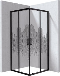 Deante Funkia Evo szögletes zuhanykabin 80x80x195 cm, város mintás átlátszó üveggel, matt fekete KYC_ND88P (KYC_ND88P)