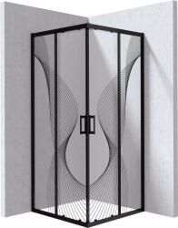 Deante Funkia Evo szögletes zuhanykabin 80x80x195 cm, hullám mintás átlátszó üveggel, matt fekete KYC_NB88P (KYC_NB88P)
