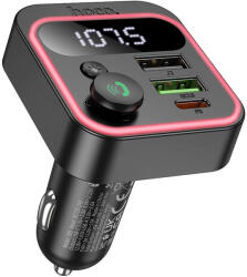 hoco. Bluetooth FM transmitter, 2xUSB / 1xType-C, QC3.0 / PD 20W, BT5.4, fekete, HOCO Bravery E85