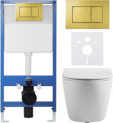 Cerano - Komplett falsík alatti WC-szett Lite/Cesso - fényes fehér - Klasszikus WC-gomb, arany - falsík előtti beépítés/gipszkarton - 49x36 cm (CER-061753)