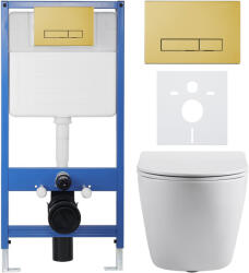 Cerano - Komplett WC-szett Profi/Cesso - fényes fehér - Slim WC-nyomólap/arany - előtétfalas szerelés - 49x36 cm (CER-678485)
