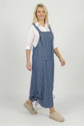 SHOPIKA Rochie de vara tip sarafan lung cu bretele si snur reglabil, din denim subtire bleu Talie unica
