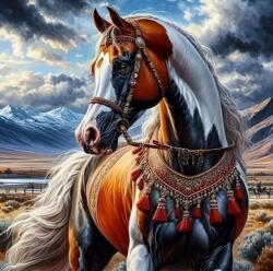 NORIMPEX - Puzzle Paint by numbers: Cal în harnașament indian 40x50cm - 1 - 39 piese