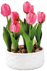 AdTrend Lalele artificiale roz in ghiveci ceramica alba 18, 5 x 32 cm (74878A)