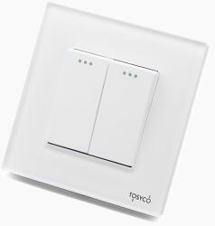 Tosyco Întrerupător dublu mecanic cu ramă din sticlă [CLONE] (TOS-CM2G2W-W)