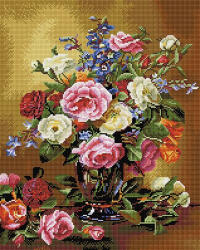 iPicasso Set goblen cu diamante, cu sasiu, Trandafiri si bujori, 40x50 cm (PD4050082)