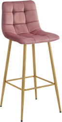 FDY Scaun Bar Simon Catifea Roz Picioare Metalice Finisaj Lemn