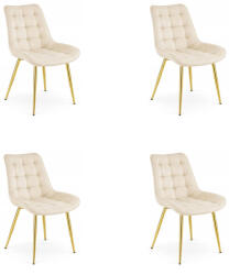 FDY Set 4 Scaune Bucatarie/Dining Joy Bej, Catifea, Picioare Metalice, Finisaj Auriu