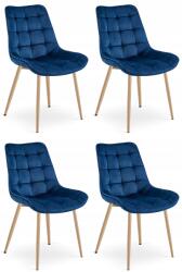 FDY Set 4 Scaune Bucatarie/Dining Joy Albastru, Catifea, Picioare Metalice, Finisaj Lemn