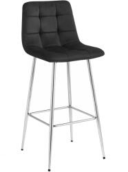 FDY Scaun Bar Simon Catifea Negru Picioare Metalice Finisaj Crom