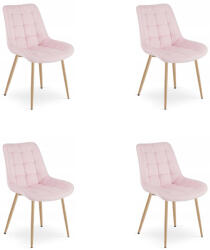 FDY Set 4 Scaune Bucatarie/Dining Joy Roz Deschis, Catifea, Picioare Metalice, Finisaj Lemn