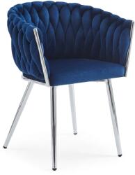 FDY Scaun Dining Tip Fololiu Mira Catifea Albastra, Picioare Crom