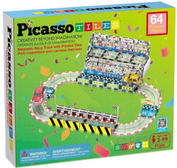 PicassoTiles Mагнитен конструктор Picasso Tiles STEM - Стадион с 2 автомобила, 64 части (PTQ05) - ozone