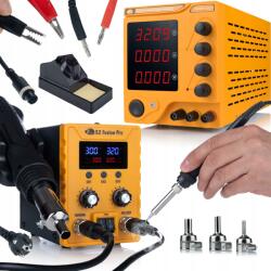  Szett Rosfix AmpRush RARES-3210 Tápegység 32V 10A és Rosfix S2 Fusion Pro Forrasztóállomás - Precíziós Készlet | 760W+300W LCD CV/CC | Elektronikai Szervizekhez